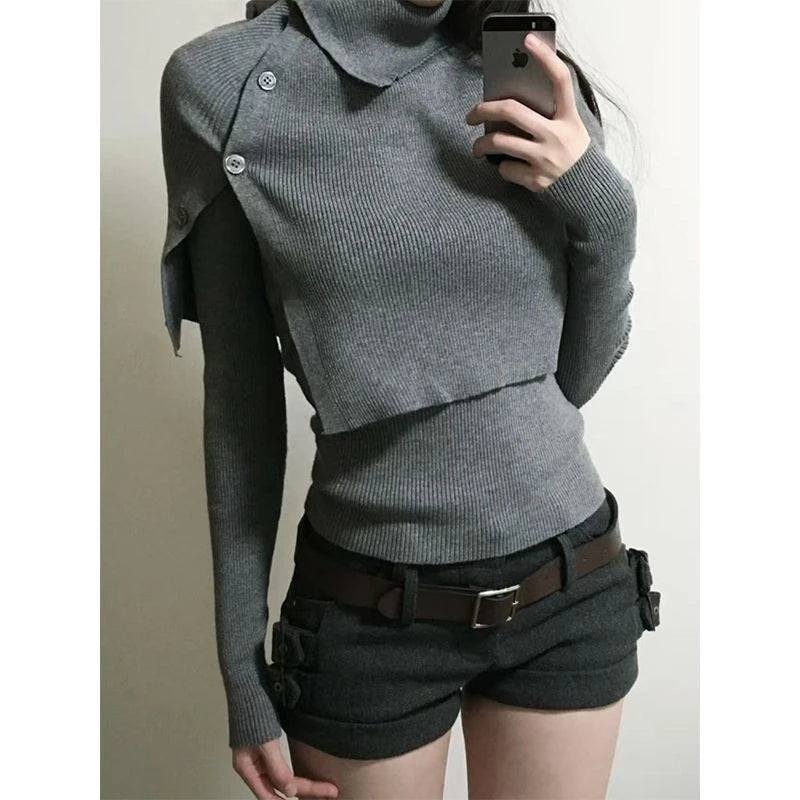 Y2k Streetwear Solid Casual Pullovers Sweaters Chic Subculture Sweaters 2000s Korean Fashion Slim Batwing Sleeve Autumn Jumpers