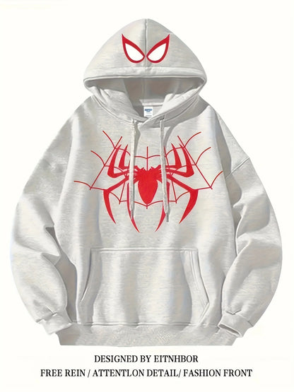 Spider Tide Cool Personality Print Men Women Hooded Sweatshirt Autumn Winter Daily Outdoor Holiday Casual Loose Warm Sportswear