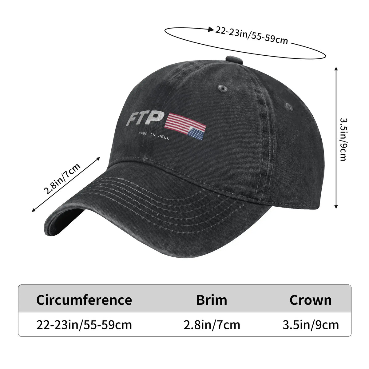 Y2K FTP Made In Hell Personalized Retro Cowboy Washed Baseball Caps Man  Denim Sunscreen Hat Female Camping Snapback Cap