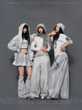 CBXLAB Street Dance Trendy Brand Dirty Dyeing Series Personality Washed Hip Hop Sports Pants Sexy Top Casual Sportswear Set