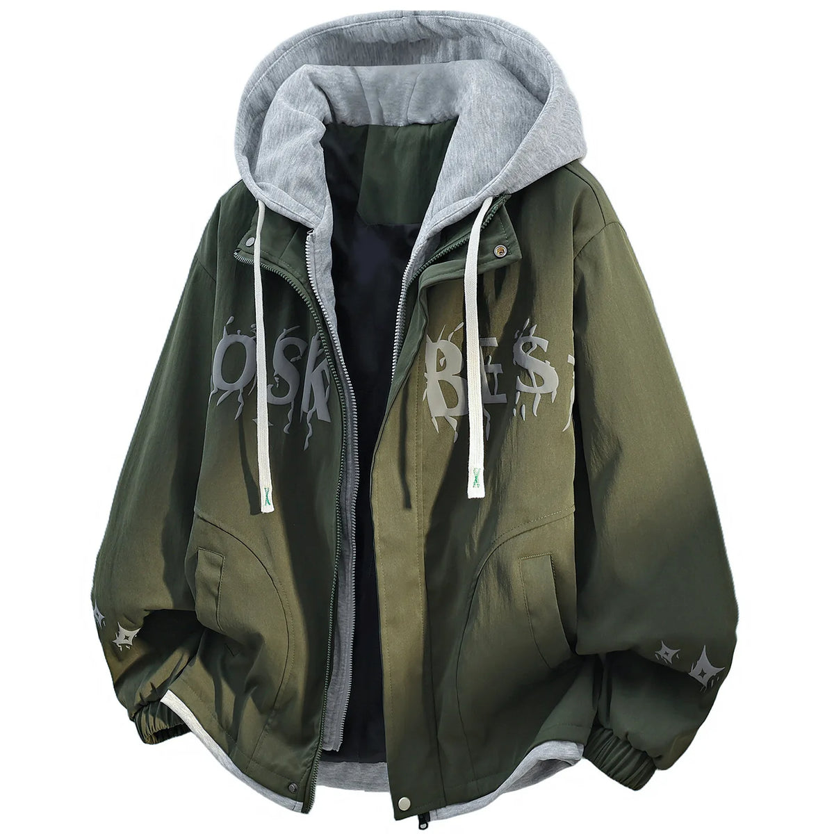 Large Size Men's Jacket Coat Fake Two-Piece Autumn Winter New Style Street Trend Polyester Fiber Non-Shrinkage Zipper Closure...