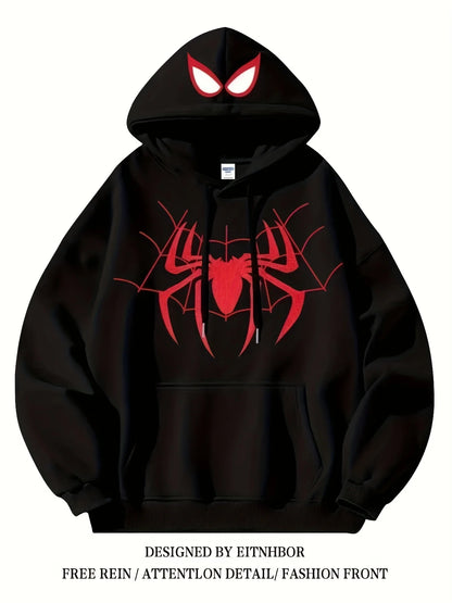 Spider Tide Cool Personality Print Men Women Hooded Sweatshirt Autumn Winter Daily Outdoor Holiday Casual Loose Warm Sportswear