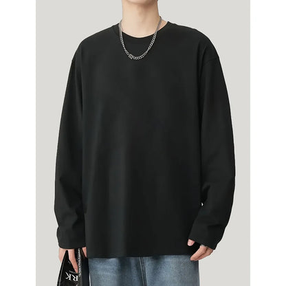 Men's Heavyweight Cotton Long Sleeved T-shirt Solid Color Casual Spring and Autumn New Style Suitable for Both Men and Women