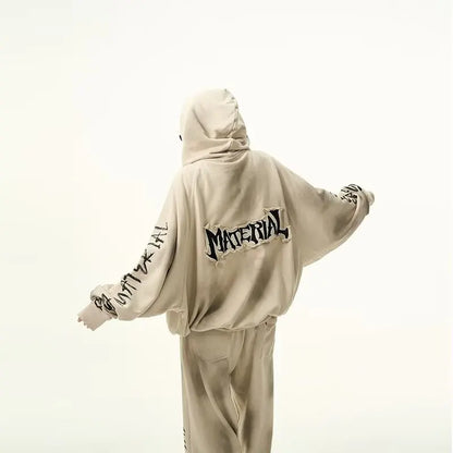 Retro American Heavyweight Faded Zipper Hoodie Set Sporty Two-Piece Suit for Men And Women Casual Cotton Polyester Blend