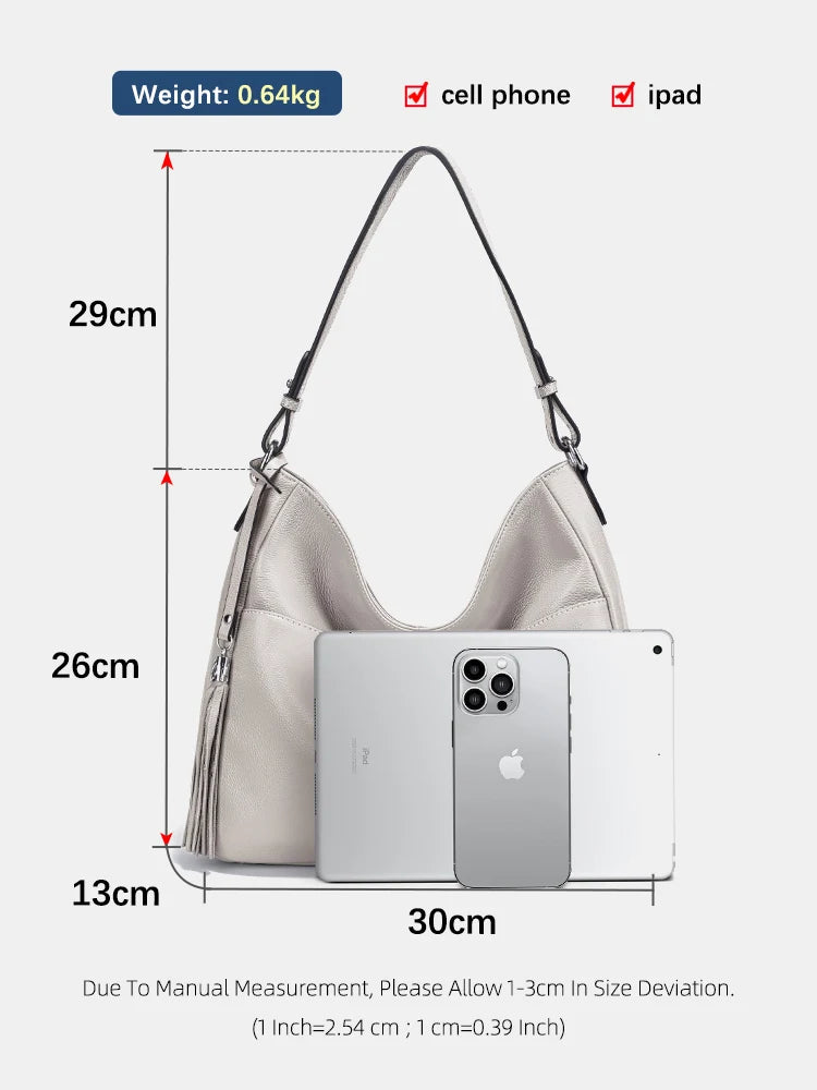 Zency Elegant Beige Tassel Hobo Bag Soft Leather Women's Shoulder Bag 2025 New Handbag Long Strap Crossbody 8 Color Shopper