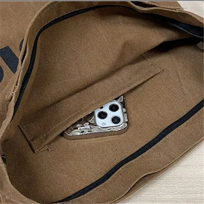 New Thickened Washed Canvas Bag, Korean Women Handbag Shoulder Bag, Large Capacity Women's Shopping Bags, Student School Bags