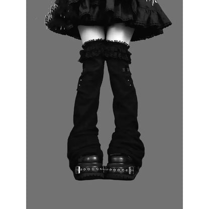Y2K Aesthetic Wide Leg Denim Socks Stockings Women's Subcultural Punk Y2k Socks Leg Warmers Hot Girls Chic