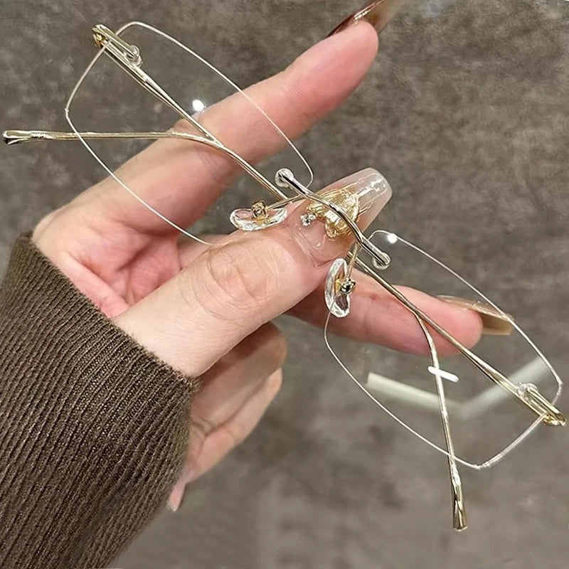 Y2K Anti Blue Light Blocking Glasses Fashion Transparent Square Frameless Eyeglass Square Rimless Glasses Light Clear Glasses