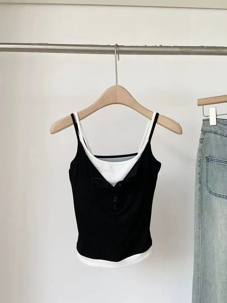 Yoga Tank Top, One-piece Mock Two-piece Sports Tank Top With Push-up Bra Pads, Breathable Quick-Drying Workout Fitness Wear