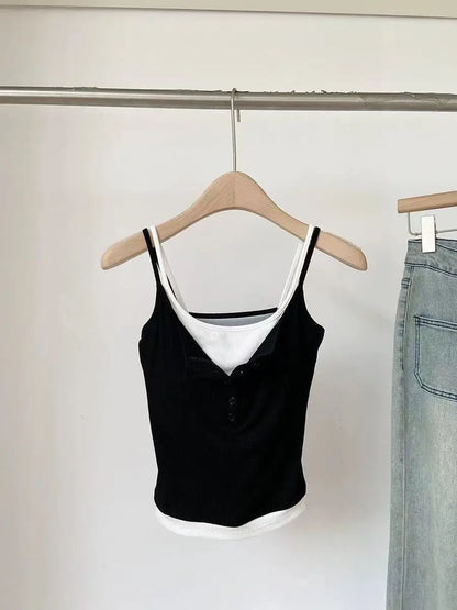 Yoga Tank Top, One-piece Mock Two-piece Sports Tank Top With Push-up Bra Pads, Breathable Quick-Drying Workout Fitness Wear