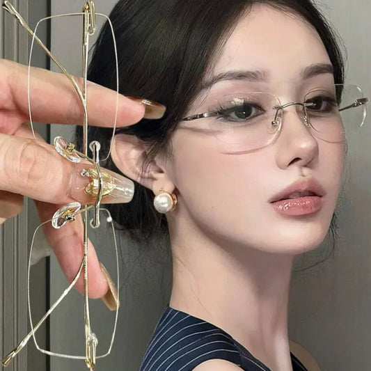 Y2K Anti Blue Light Blocking Glasses Fashion Transparent Square Frameless Eyeglass Square Rimless Glasses Light Clear Glasses