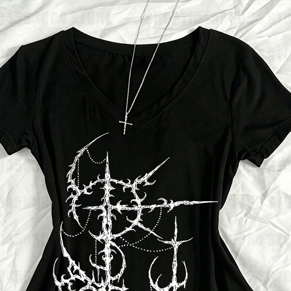 Y2k Emo girl Gothic Punk Sexy And Slim Tees Tops Vintage Street Women Clothing Grunge Trashy Y2k Style Clothes Slim Tees Top 90s