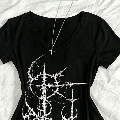 Y2k Emo girl Gothic Punk Sexy And Slim Tees Tops Vintage Street Women Clothing Grunge Trashy Y2k Style Clothes Slim Tees Top 90s