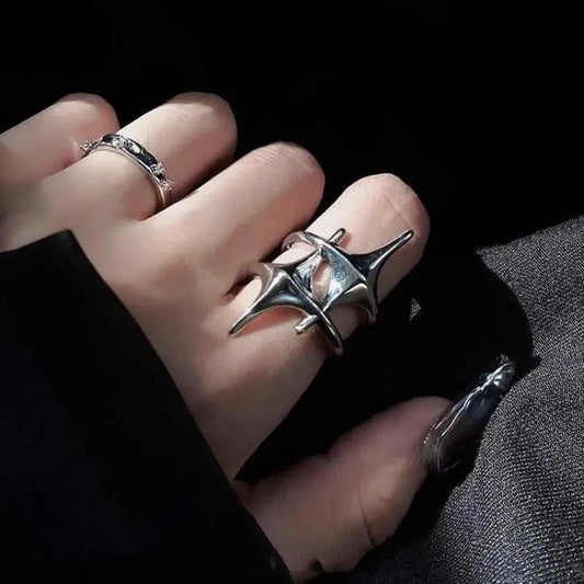 Cute Y2K Star Open Ring for Women Creative Vintage Silver Color Adjustable Rings Couple Jewelry Gift