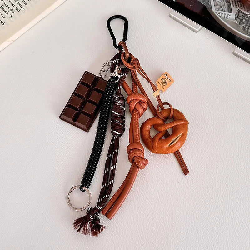 Keychain Cute Bread Car Backpack Pendant Decoration Nylon Woven Suitable for Students, Couples, Key Hooks