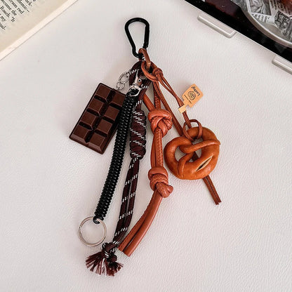 Keychain Cute Bread Car Backpack Pendant Decoration Nylon Woven Suitable for Students, Couples, Key Hooks