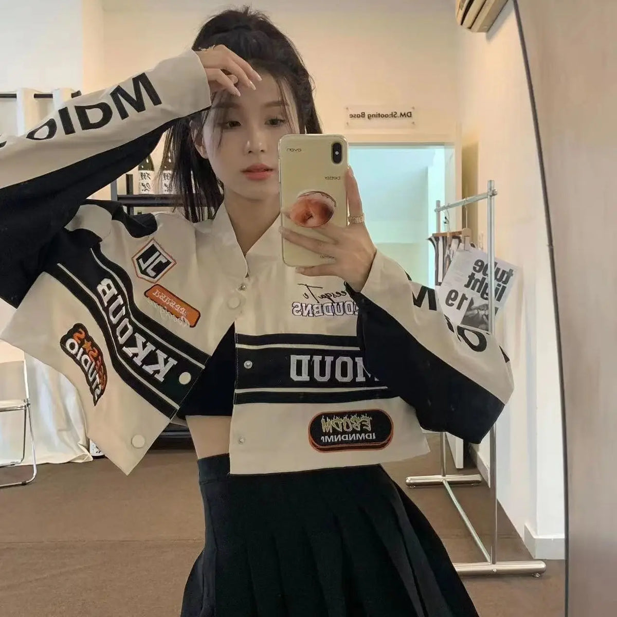 Women's Casual Short Jacket with Zippers Retro Loose Baseball Jacket for 2024 Autumn Detachable Moto Coat Embroidered Letters