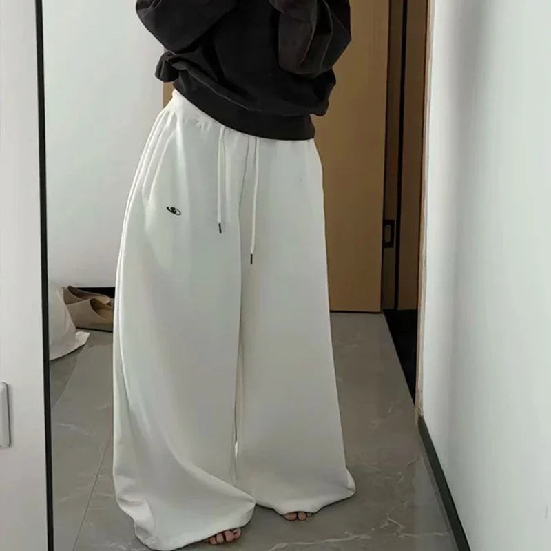 Y2K Vintage Baggy Sweatpants Women Autumn New Korean Loose Wide Leg Pants Streetwear Casual Zipper Fly Female Trousers 2025 New