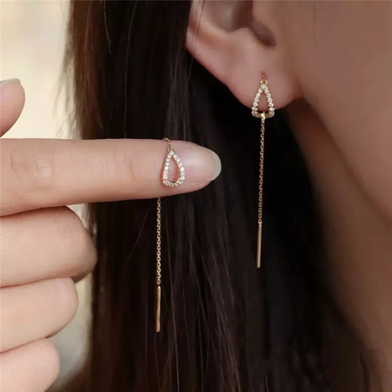 Trendy Long Wire Tassel Thread Chain Climb Star Heart Beads Pendants Drop Earrings women's Straight Hanging Earings Jewelry