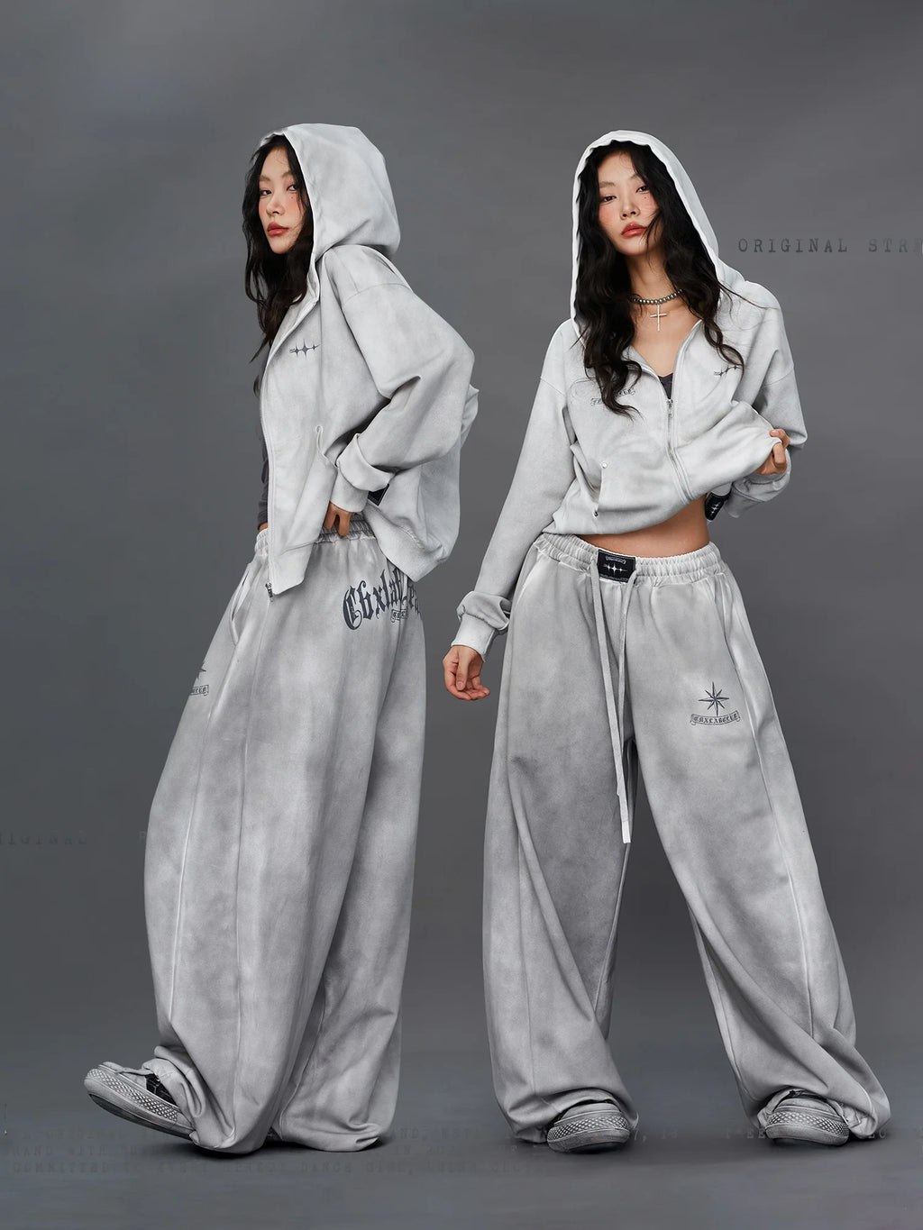 CBXLAB Street Dance Trendy Brand Dirty Dyeing Series Personality Washed Hip Hop Sports Pants Sexy Top Casual Sportswear Set