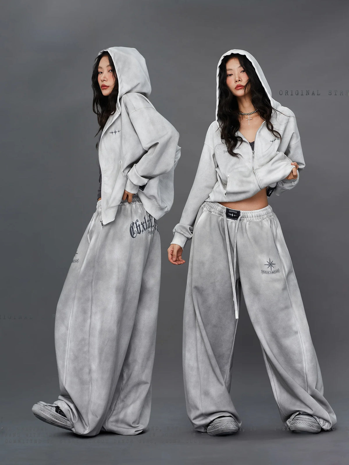 CBXLAB Street Dance Trendy Brand Dirty Dyeing Series Personality Washed Hip Hop Sports Pants Sexy Top Casual Sportswear Set