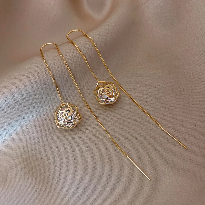 Trendy Long Wire Tassel Thread Chain Climb Star Heart Beads Pendants Drop Earrings women's Straight Hanging Earings Jewelry