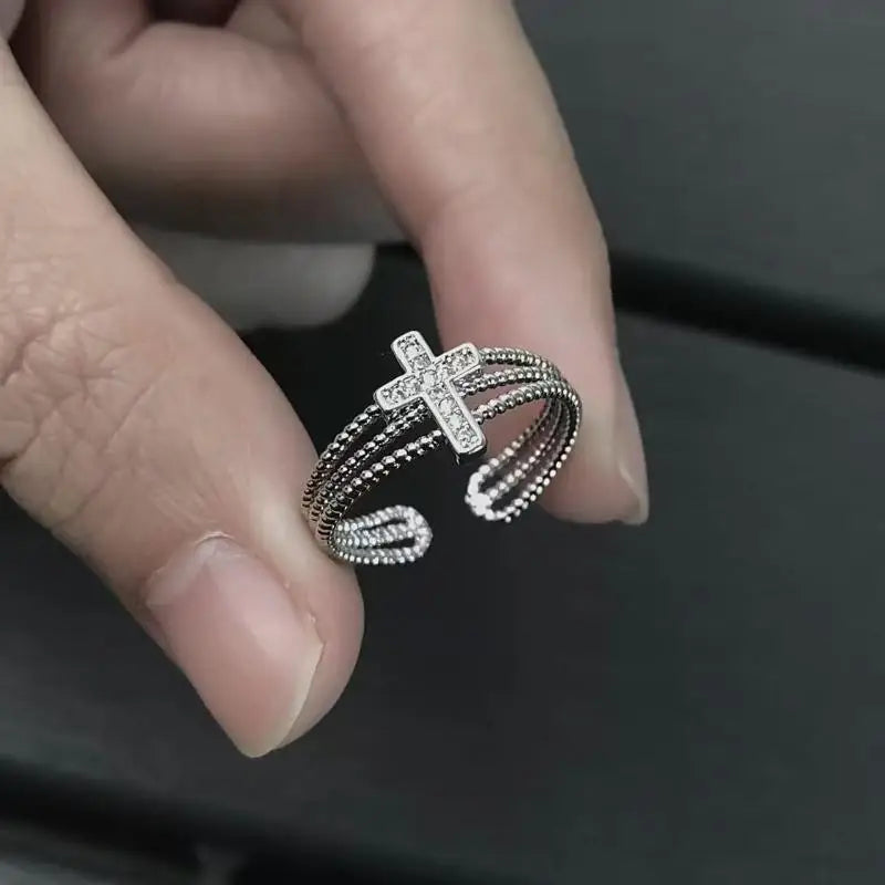 Y2K Style Vintage Cross Open Rings for Women Hypoallergenic Non-Fading Fashion Jewelry Gift for Teens Girls