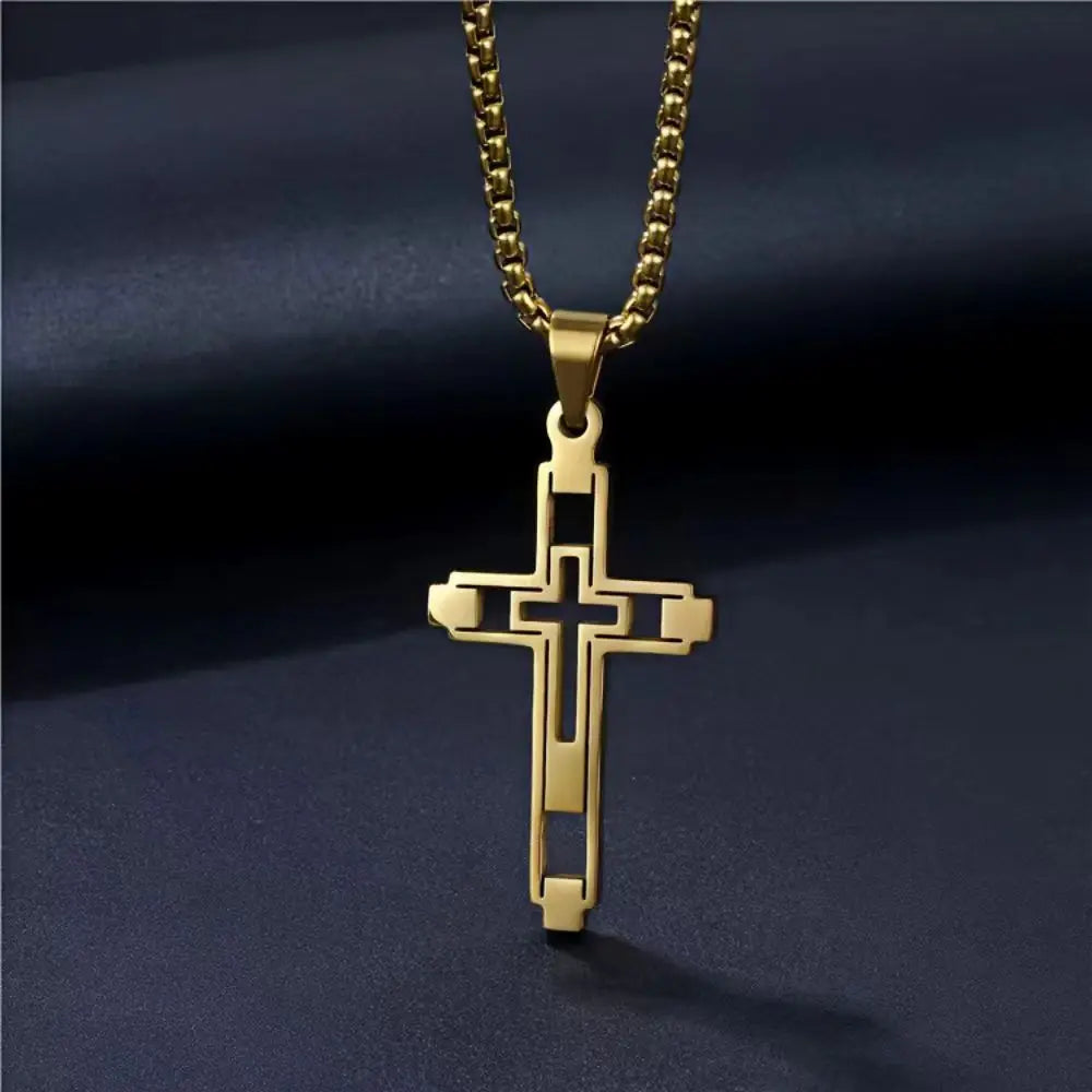 Popular Cross Pendant Necklace for Men: Unique, Simple, Hip-Hop, Fashionable, Openwork Design.