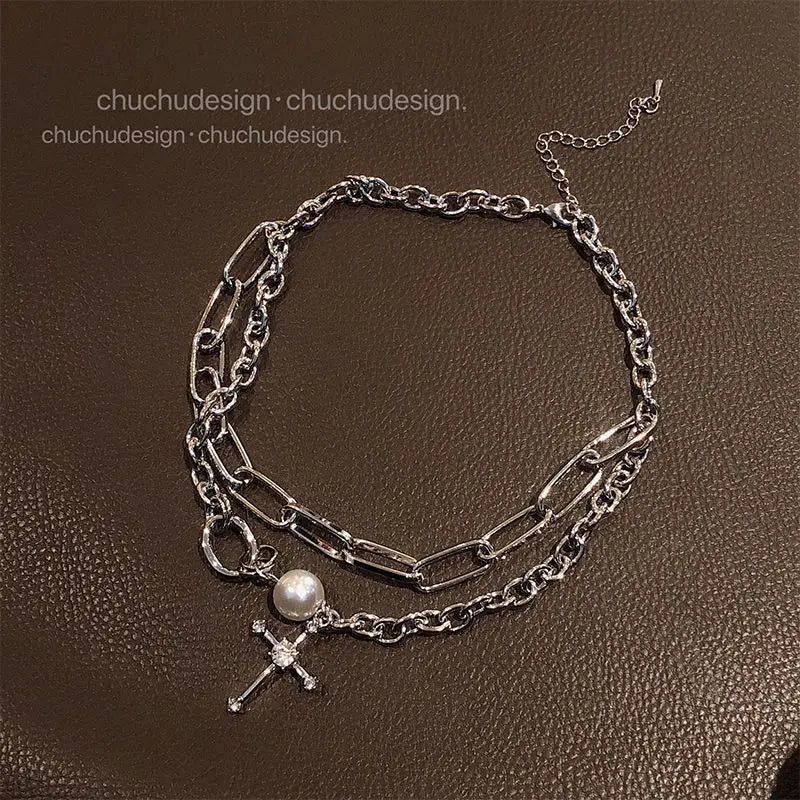 Chain Around The Neck Cross Necklace for Women Pendant Vintage Multilayer Fashion Jewelry Hip-Hop Gothic Style Clavicle Chokers