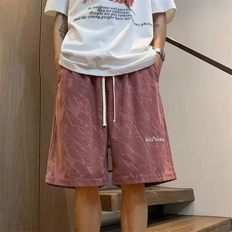 2026 Summer Letter Print Sports Shorts For Men High Street Punk Baggy Casual Short Pants Retro Tie-Dye Youthful Beach Bermudas
