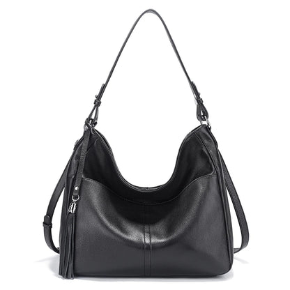 Zency Elegant Beige Tassel Hobo Bag Soft Leather Women's Shoulder Bag 2025 New Handbag Long Strap Crossbody 8 Color Shopper