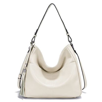 Zency Elegant Beige Tassel Hobo Bag Soft Leather Women's Shoulder Bag 2025 New Handbag Long Strap Crossbody 8 Color Shopper