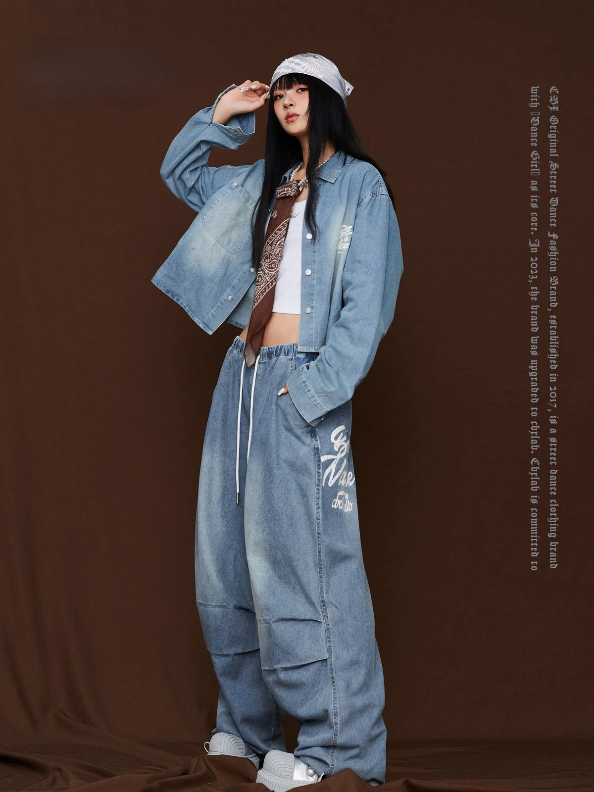 CBXLAB Street Dance Blue Skin-Friendly Loose Jeans Jacket Hip Hop Casual American Style Pants Two-Piece Set Cotton Long Sleeve