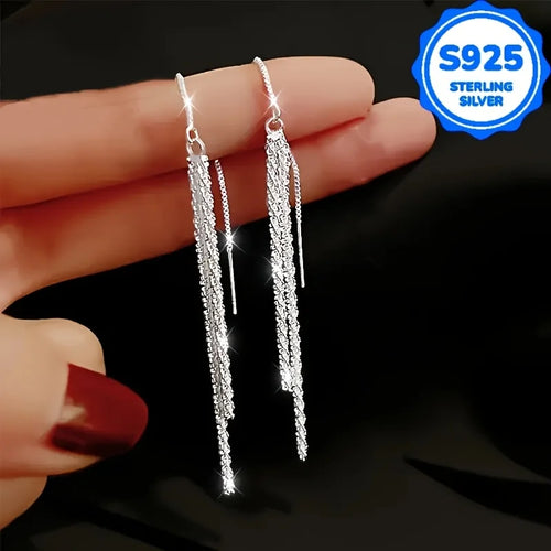 A pair of 2 pieces, women's fashionable hanging earrings, retro Bohemian style, hypoallergenic S925 silver, sparkling long ear l