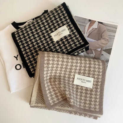 Women's Scarfs Korean Checkered Simple Harajuku Sweet Kawaii Versatile Winter Velvet Thickened Warm Comfortable Necks For Gorl