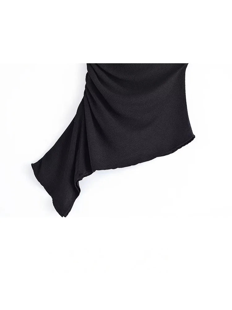 HH Women's Summer Fashion Tops Solid Strapless Sleeveless Backless Fold Decorate Female Sexy Slim Asymmetry Top 3 Color
