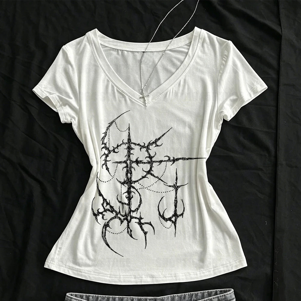 Y2k Emo girl Gothic Punk Sexy And Slim Tees Tops Vintage Street Women Clothing Grunge Trashy Y2k Style Clothes Slim Tees Top 90s