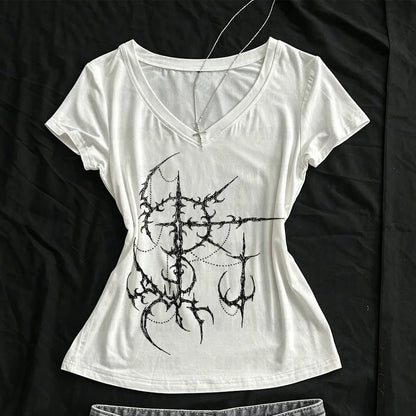 Y2k Emo girl Gothic Punk Sexy And Slim Tees Tops Vintage Street Women Clothing Grunge Trashy Y2k Style Clothes Slim Tees Top 90s