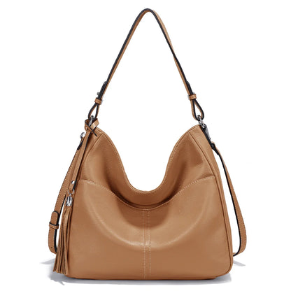 Zency Elegant Beige Tassel Hobo Bag Soft Leather Women's Shoulder Bag 2025 New Handbag Long Strap Crossbody 8 Color Shopper