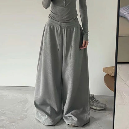 Y2K Vintage Baggy Sweatpants Women Autumn New Korean Loose Wide Leg Pants Streetwear Casual Zipper Fly Female Trousers 2025 New
