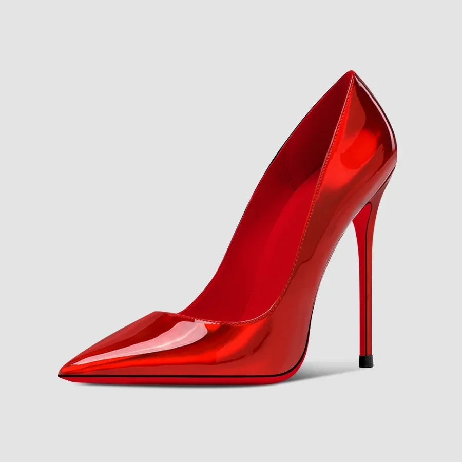New 12cm pointed black high heels for women with slim heels, versatile and sexy, light mouth plus size single shoes 33-46