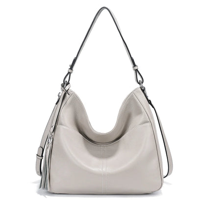 Zency Elegant Beige Tassel Hobo Bag Soft Leather Women's Shoulder Bag 2025 New Handbag Long Strap Crossbody 8 Color Shopper