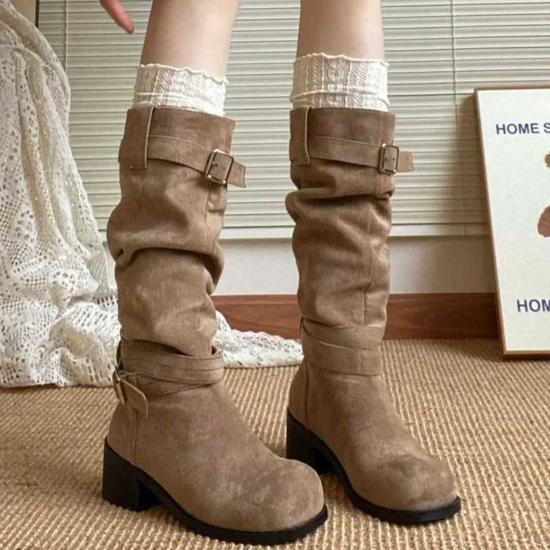 Retro pile boots Western cowboy boots Summer 2025 new high boots Spring and Autumn boots