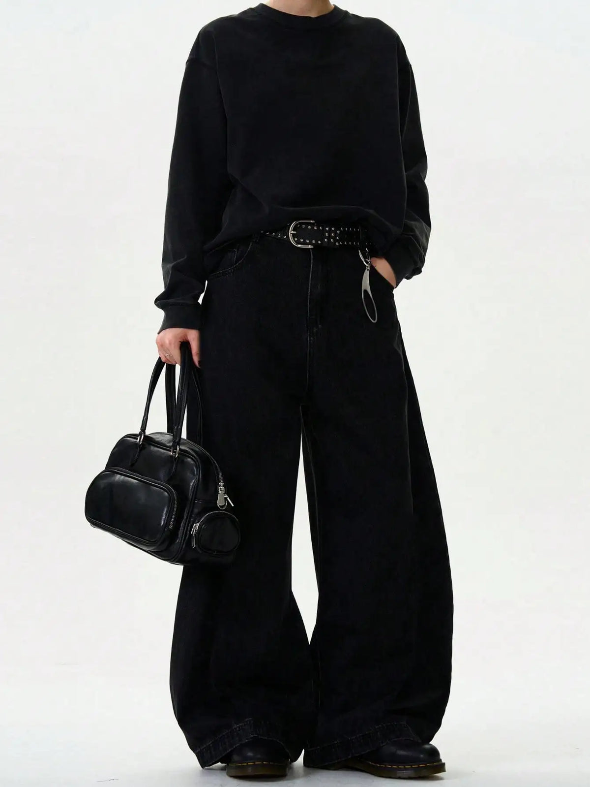 High Streets Spring Summer Men's Jeans Baggy Wide Leg Curved Knife Denim Pants Loose Solid Color Male Trendy Trousers