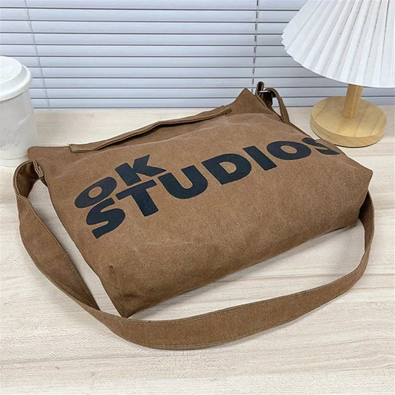 New Thickened Washed Canvas Bag, Korean Women Handbag Shoulder Bag, Large Capacity Women's Shopping Bags, Student School Bags