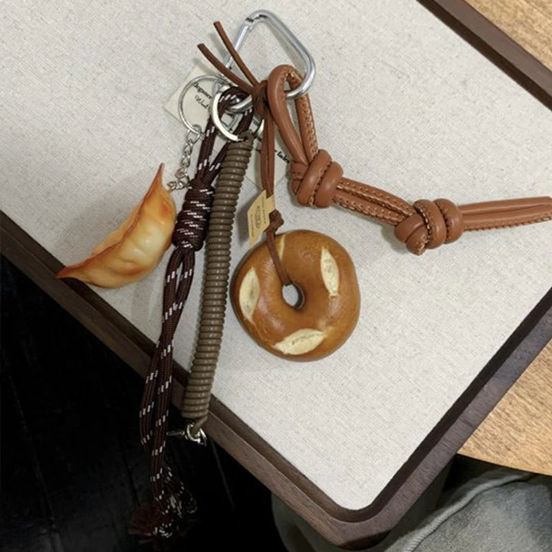 Keychain Cute Bread Car Backpack Pendant Decoration Nylon Woven Suitable for Students, Couples, Key Hooks