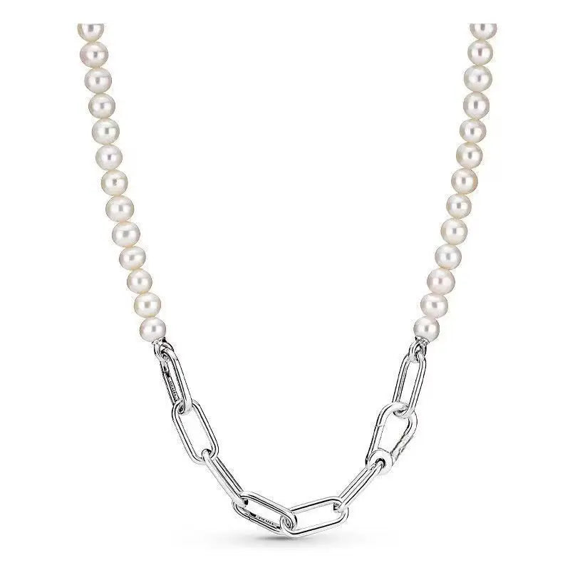 925 Sterling Silver Necklace, Elegant and Exquisite Jewelry, Mixed Beads, Daily Stackable Accessory, Gift for Ladies