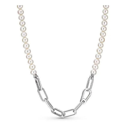 925 Sterling Silver Necklace, Elegant and Exquisite Jewelry, Mixed Beads, Daily Stackable Accessory, Gift for Ladies