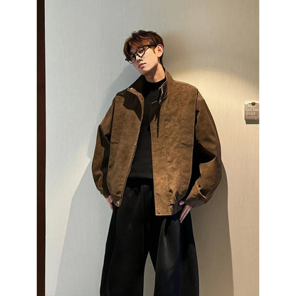Hot jacker Men's Spring Stand Collar Motorcycle Jacket Fashionable Splicing Design Trendy Outerwear for Men