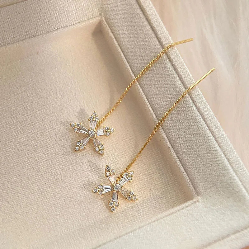 Trendy Long Wire Tassel Thread Chain Climb Star Heart Beads Pendants Drop Earrings women's Straight Hanging Earings Jewelry